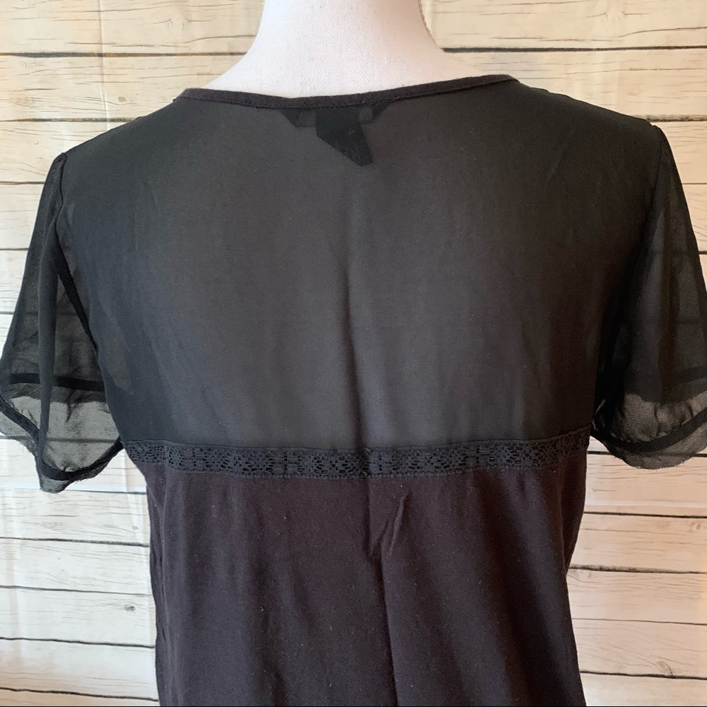 H&M Black Sheer Lace-Trimmed Top Size Medium - Picture 3 of 7